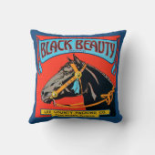 黒い美しい馬の赤い背景 クッション (裏面)