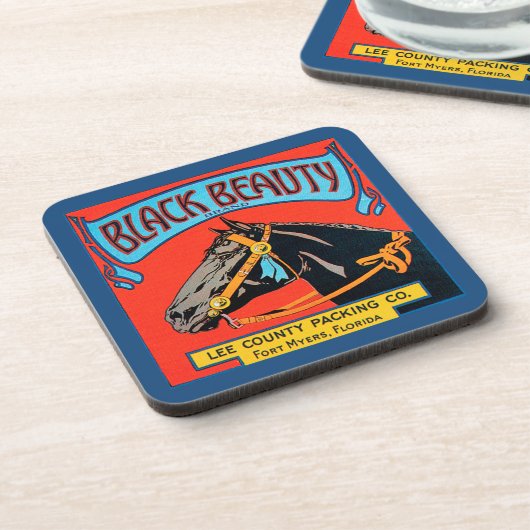 黒い美しい馬の赤い背景 コースター (左側)