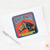 黒い美しい馬の赤い背景 スクエアシール (封筒)