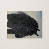 黒い美しい-黒いFriesianの馬のポートレート ジグソーパズル (横)