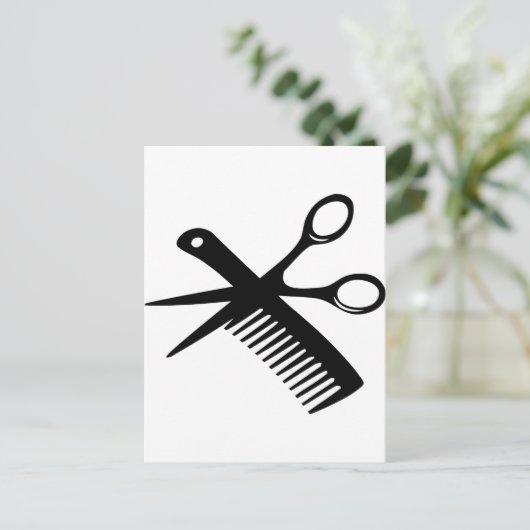 黒い美容師の櫛のはさみ ポストカード (スタンド正面)