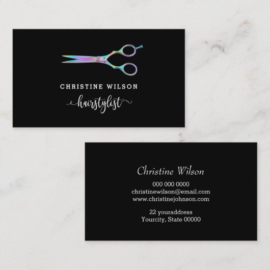 黒い美容用のはさみ 名刺 (正面/裏面)