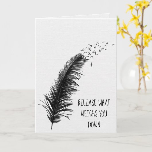 黒い羽と鳥 カード (黄色い花)