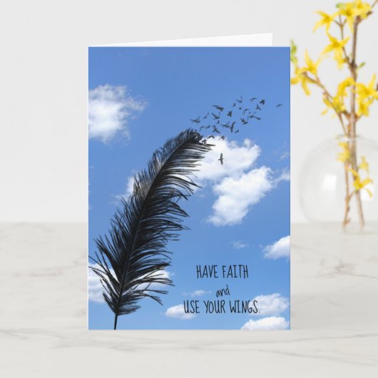 黒い羽毛と感動的鳥 カード (黄色い花)