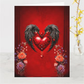 黒い翼のハート カード (黄色い花)