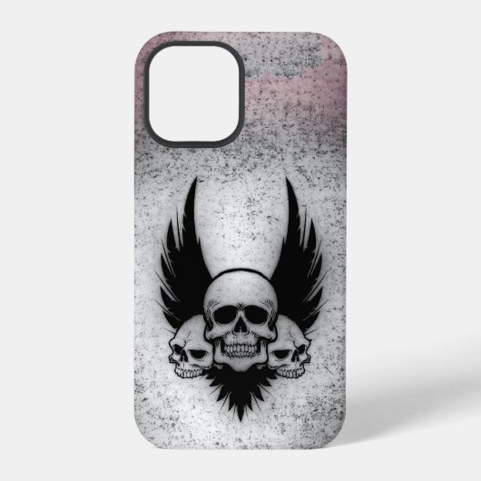 黒い翼の上のドクロ iPhoneケース (裏面)