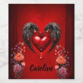 黒い翼を持つハート ワインラベル (シングルラベル)