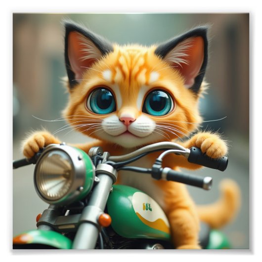 黒い耳と大きな青い目を持つ黄色い猫 フォトプリント            (正面)