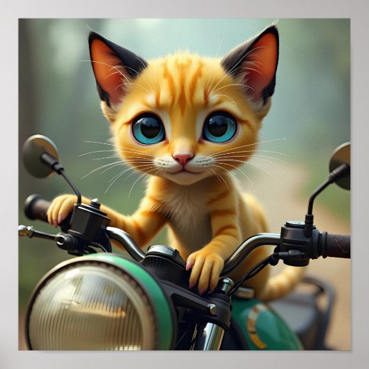 黒い耳と大きな青い目を持つ黄色い猫 ポスター (正面)