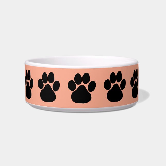 黒い肉球のピーチ犬ペット  ボウル (正面)