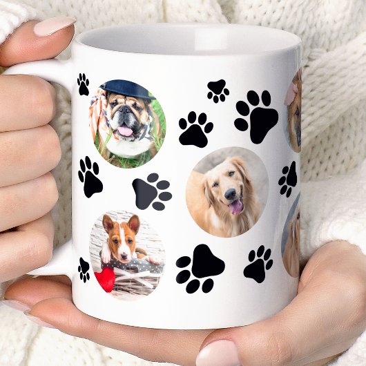 黒い肉球 8匹の犬の写真コラージュ コーヒーマグカップ