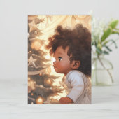 黒い肌の子供がクリスマスツリーを見つめる シーズンカード (スタンド正面)