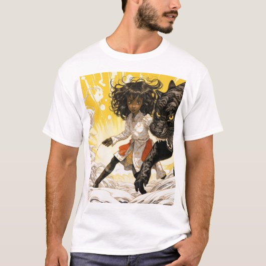 黒い肩を持つ力持ち茶色の肌の女の子 Tシャツ (正面)