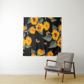 黒い背中に縫い目のない花柄のひまわり タペストリー (インサイチュ(横))