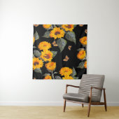 黒い背中に縫い目のない花柄のひまわり タペストリー (インサイチュ)