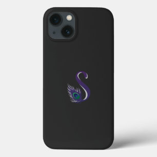 黒い背中の紫と緑の孔雀の羽 iPhone 13ケース
