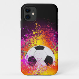 黒い背景が付いているネオンサッカーボール iPhone 11 ケース