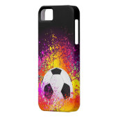 黒い背景が付いているネオンサッカーボール Case-Mate iPhoneケース (裏面左)