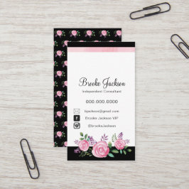 黒い背景が付いている名刺|のピンクの花 名刺