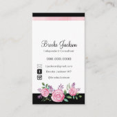 黒い背景が付いている名刺|のピンクの花 名刺 (正面)