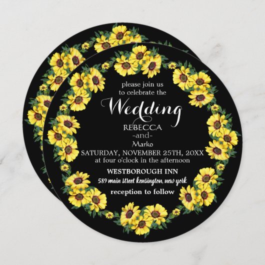 黒い背景とヒマワリ 招待状 (正面/裏面)