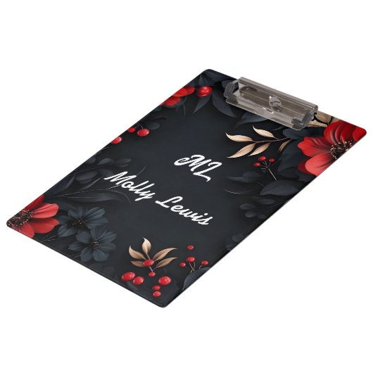 黒い背景とフローラ装飾 クリップボード (アングル)