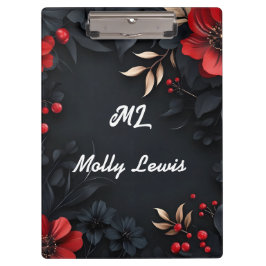 黒い背景とフローラ装飾 クリップボード