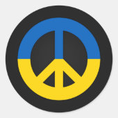 黒い背景にウクライナの平和サイン ラウンドシール (正面)