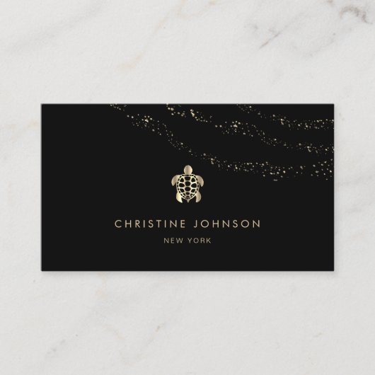 黒い背景にウミガメのロゴ 名刺 (正面)