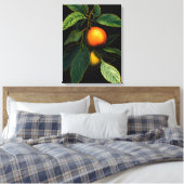 黒い背景にオレンジを当てる キャンバスプリント (インサイチュ (寝室))