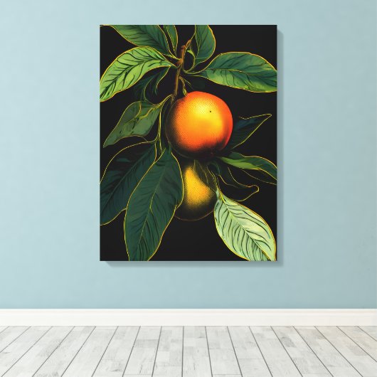 黒い背景にオレンジを当てる キャンバスプリント (インサイチュ (ウッドフロア))