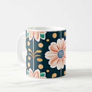 黒い背景にオレンジ色の花の模様 コーヒーマグカップ