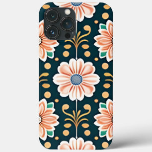 黒い背景にオレンジ色の花の模様 iPhone 13 PRO MAXケース