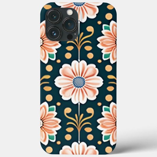 黒い背景にオレンジ色の花の模様 Case-Mate iPhoneケース (裏面)