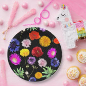 黒い背景にカラフルの夏の花 ペーパープレート (パーティー)