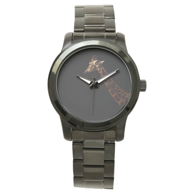 黒い背景にキリン 腕時計 (正面)
