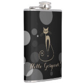 黒い背景にグレーのドット,猫,ハローゴス フラスク (右)