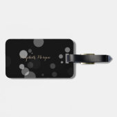 黒い背景にグレーのドット,猫,ハローゴス ラゲッジタグ (裏面横)