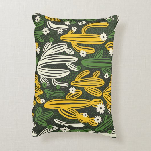 黒い背景にサボテンを塗ったシームレスな模様。 アクセントクッション (裏面(縦))