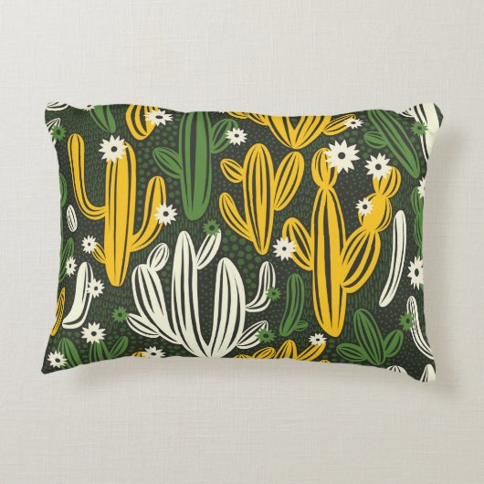 黒い背景にサボテンを塗ったシームレスな模様。 アクセントクッション (裏面)