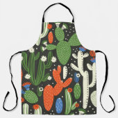 黒い背景にサボテンを塗ったシームレスな模様。 エプロン (正面)
