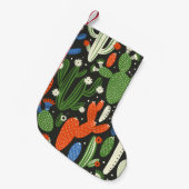 黒い背景にサボテンを塗ったシームレスな模様。 スモールクリスマスストッキング (正面 (吊り時))