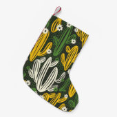 黒い背景にサボテンを塗ったシームレスな模様。  スモールクリスマスストッキング (正面 (吊り時))