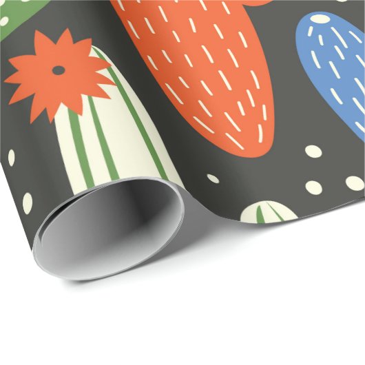 黒い背景にサボテンを塗ったシームレスな模様。 ラッピングペーパー (ロールコーナー)