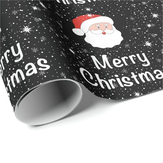 黒い背景にサンタと雪の結晶クリスマス ラッピングペーパー (ロールコーナー)