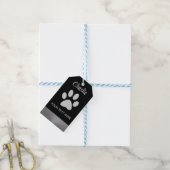 黒い背景にシルバードッグポー ギフトタグ (より糸付き)