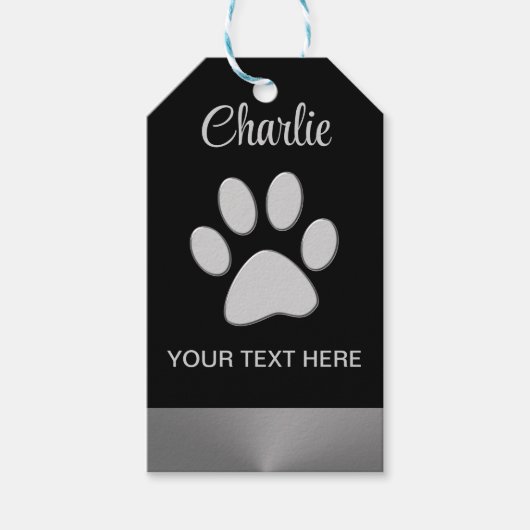 黒い背景にシルバードッグポー ギフトタグ (正面)
