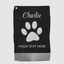 黒い背景にシルバードッグポー ゴルフタオル