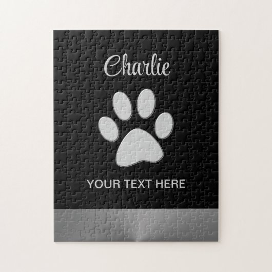 黒い背景にシルバードッグポー ジグソーパズル (縦)