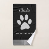 黒い背景にシルバードッグポー バスタオルセット (ハンドタオル)